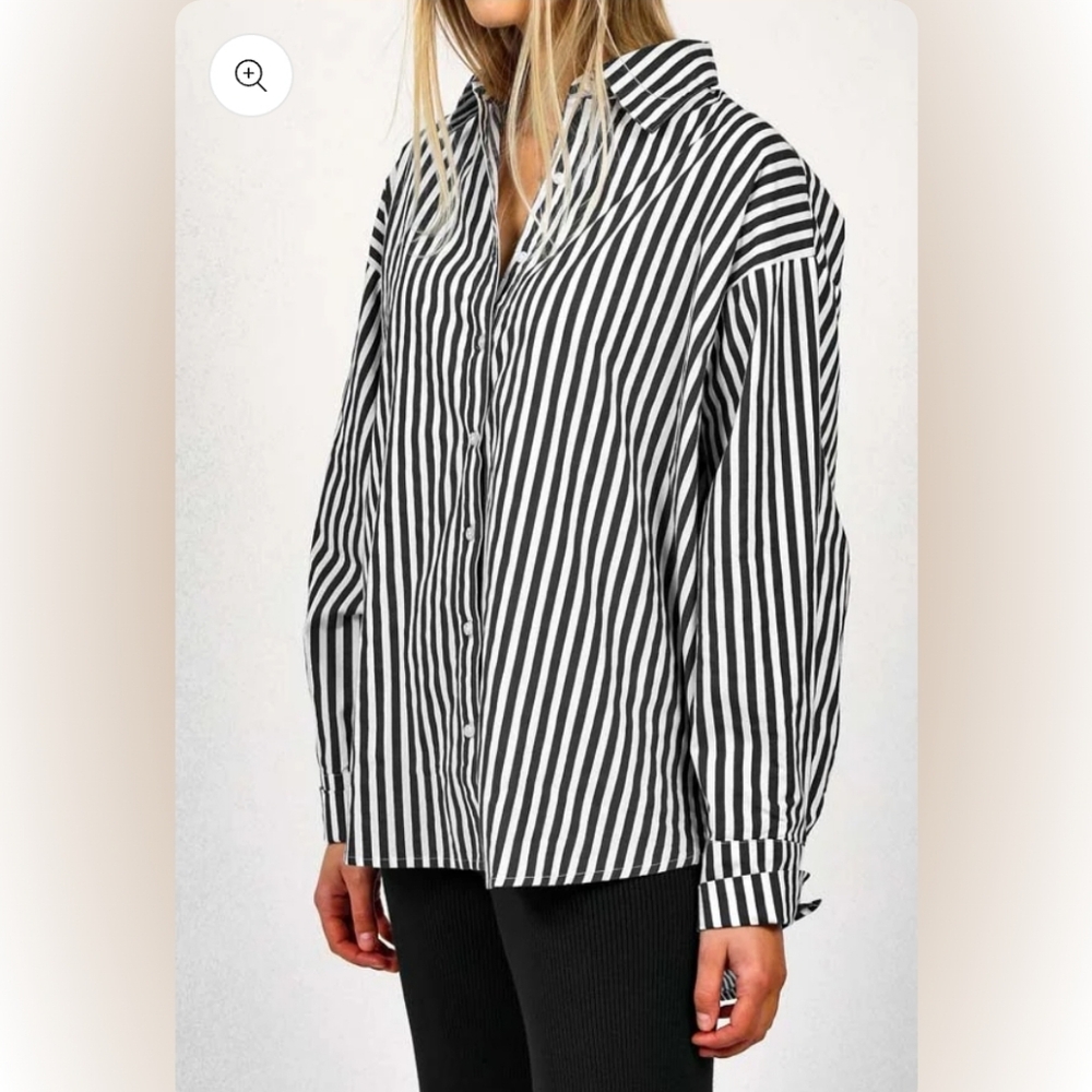 Brunette The Label - Striped Button Up Shirt - Size Sm/Med